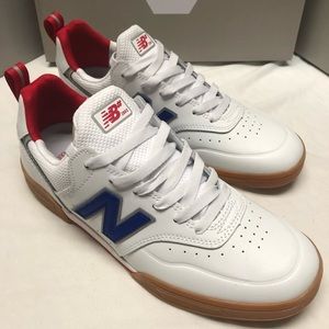 New Balance white leather gum slip on